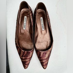 Manolo Blahnik Sequined Animal Print Flats